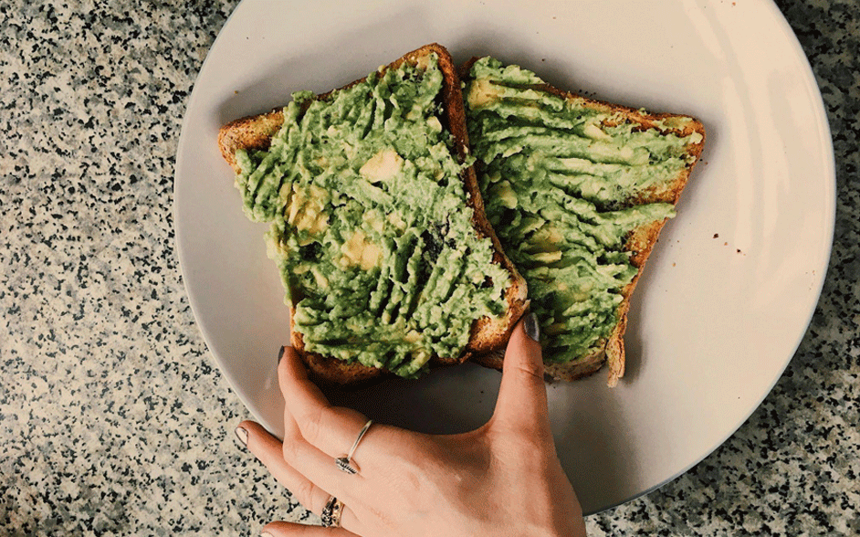 Spread avocado on whole-grain toast for Quick Snacking